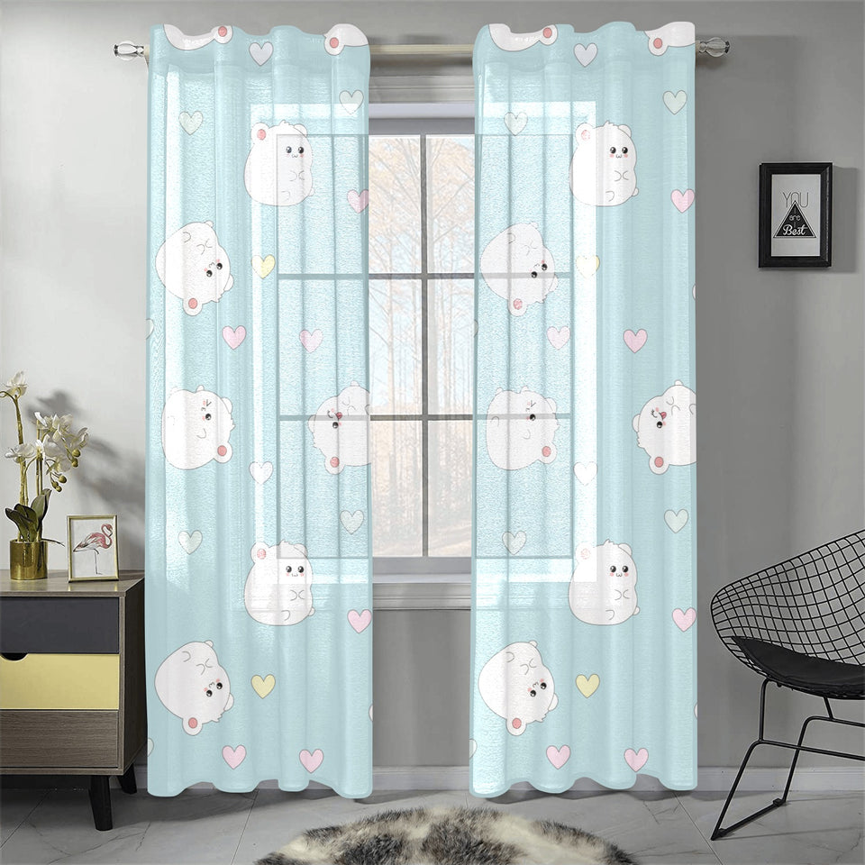 White cute hamsters heart pattern Gauze Curtain