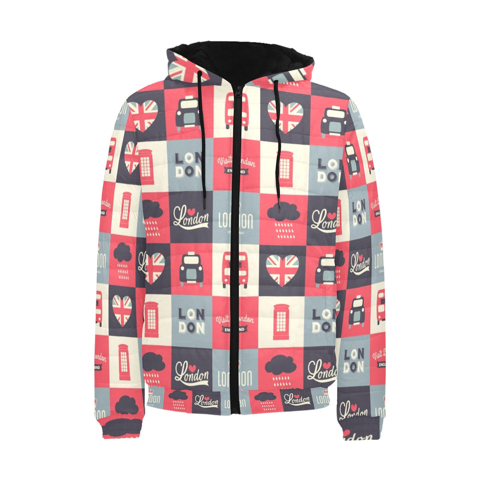British Pattern Print Design 05 Men's Padded Hooded Jacket