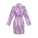 Lavender flowers purple pattern Women's Long Sleeve Belted Night Robe