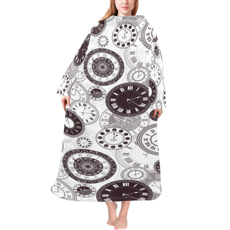 Classic vintage clock pattern Blanket Robe with Sleeves