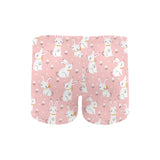 Cute white rabbit flower pink background Men's Swimming Trunks