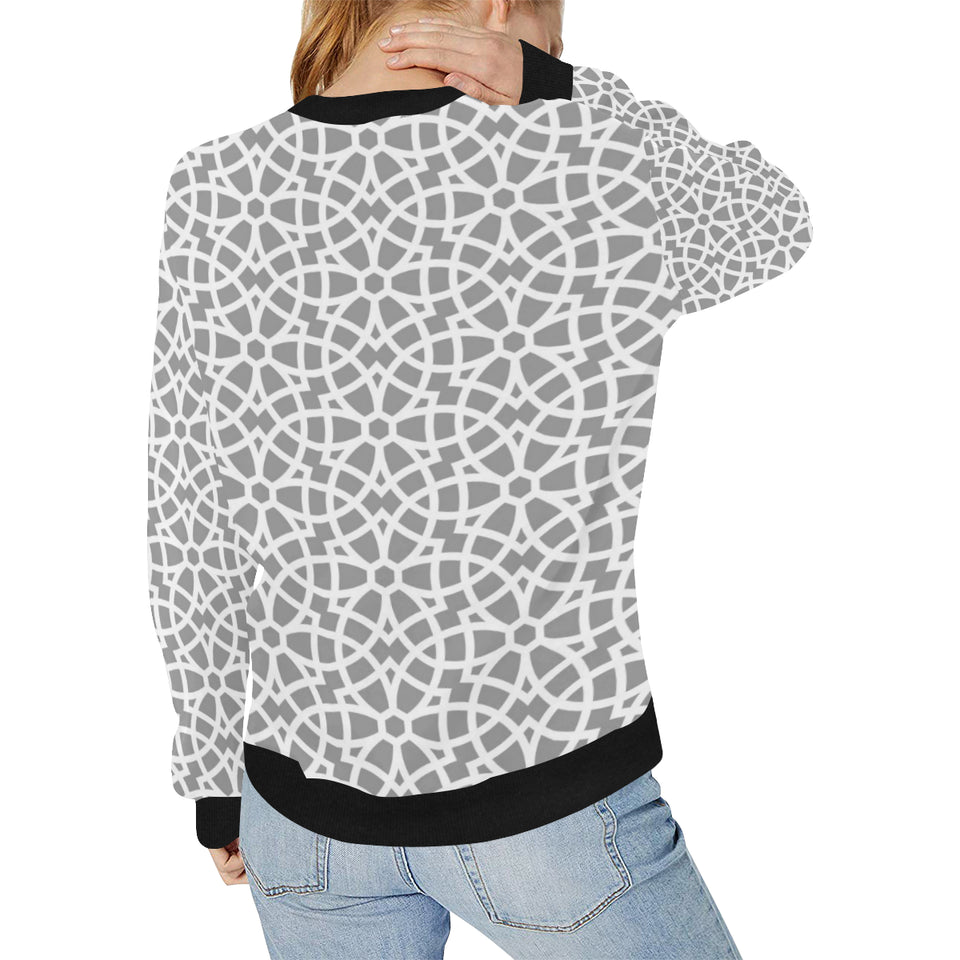 arabic gray pattern Women's Crew Neck Sweatshirt