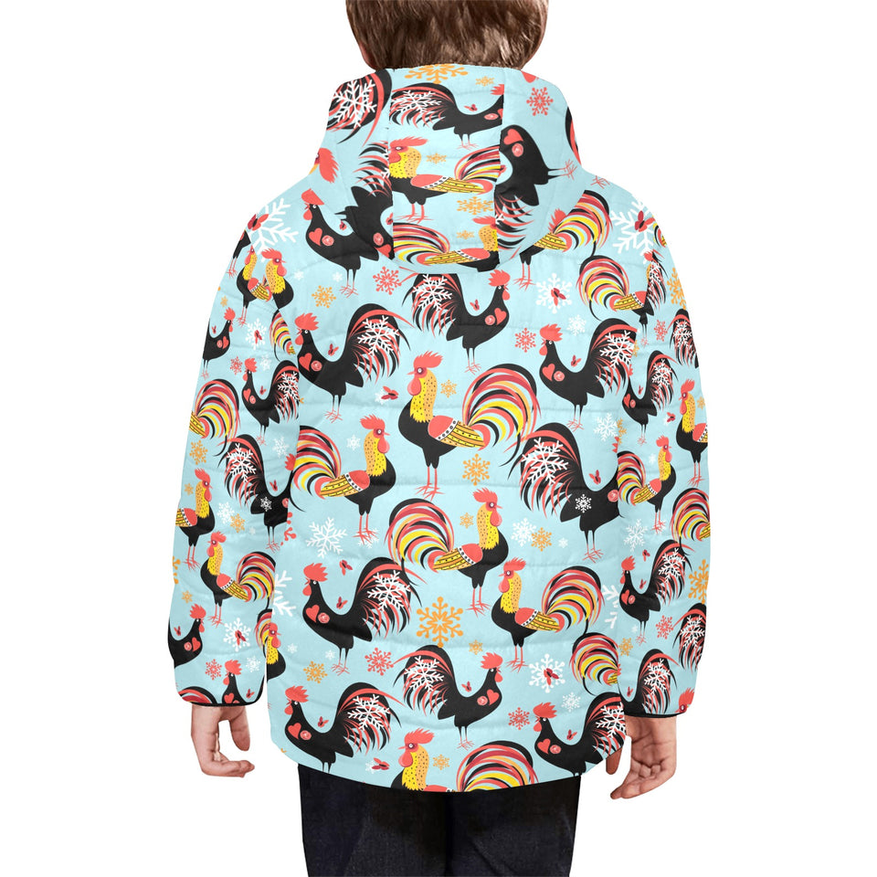 Rooster chicken cock snowfalke Kids' Boys' Girls' Padded Hooded Jacket