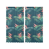 heliconia flowers, palm and monstera leaves on bla Gauze Curtain