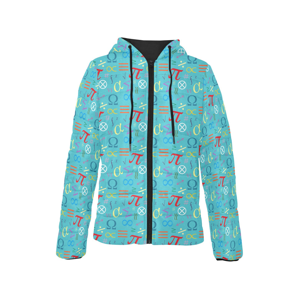 Math Pattern Print Design 02 Women's Padded Hooded Jacket
