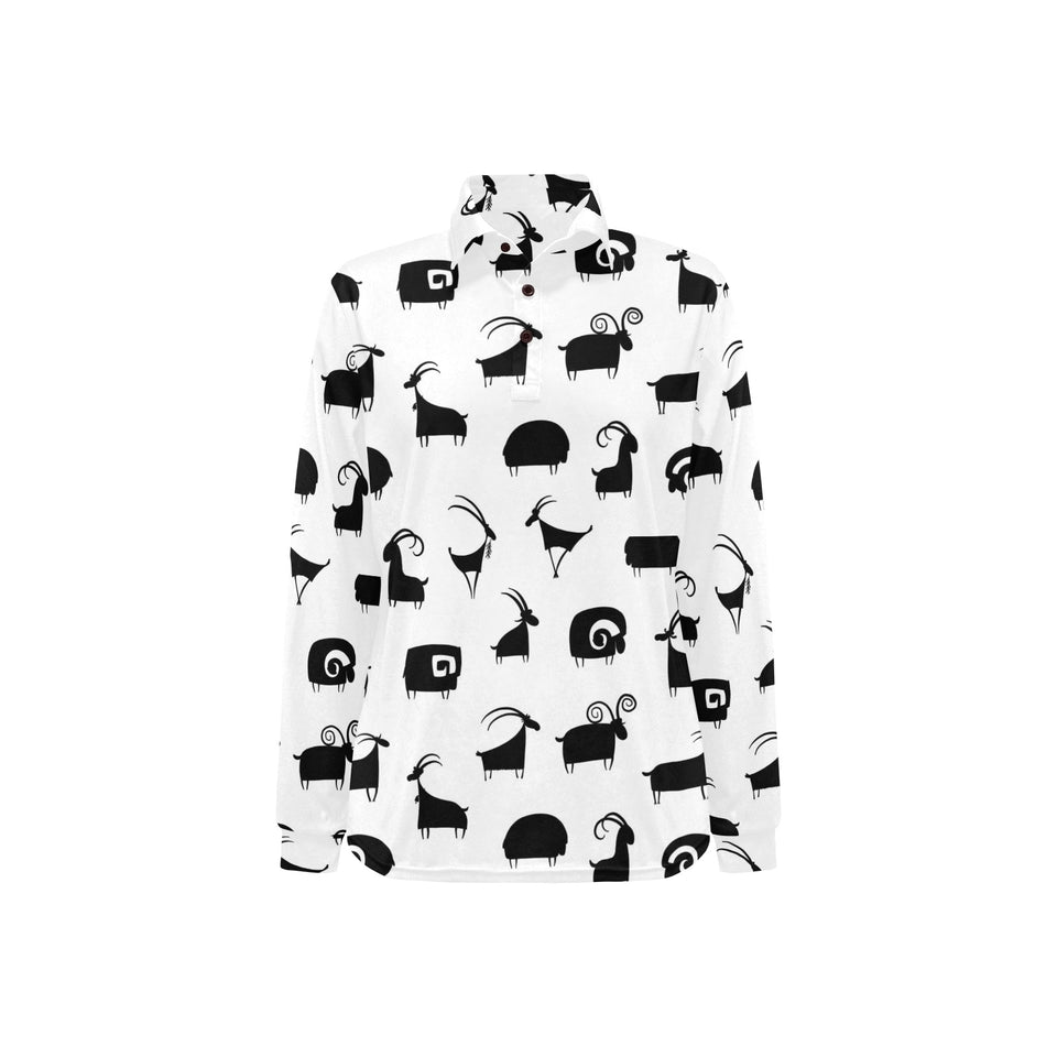 Goat ram pattern Women's Long Sleeve Polo Shirt