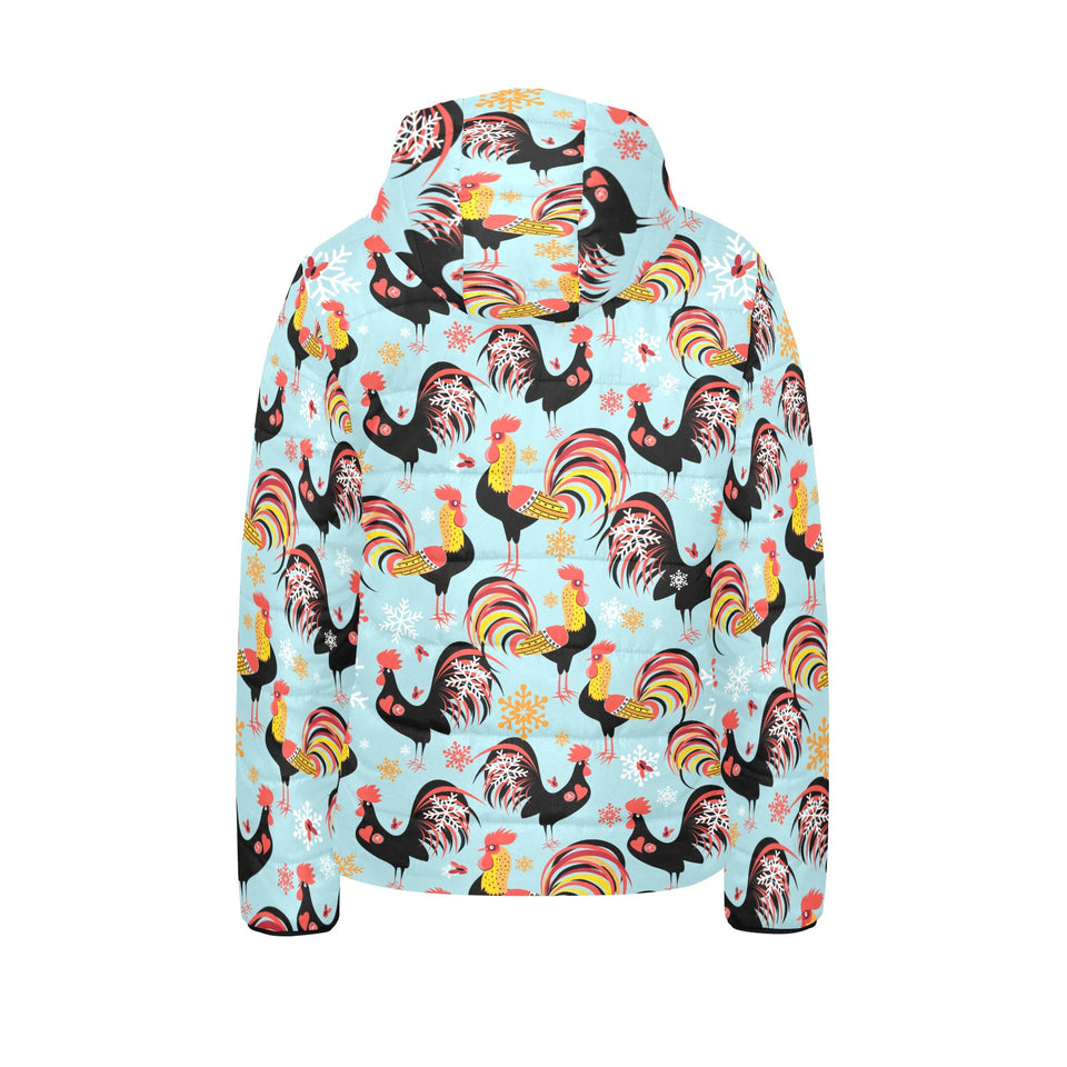 Rooster chicken cock snowfalke Kids' Boys' Girls' Padded Hooded Jacket