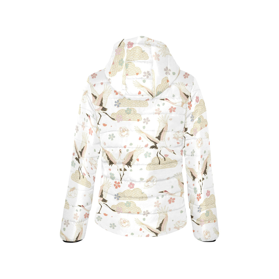 Beautiful Japanese cranes pattern Women's Padded Hooded Jacket