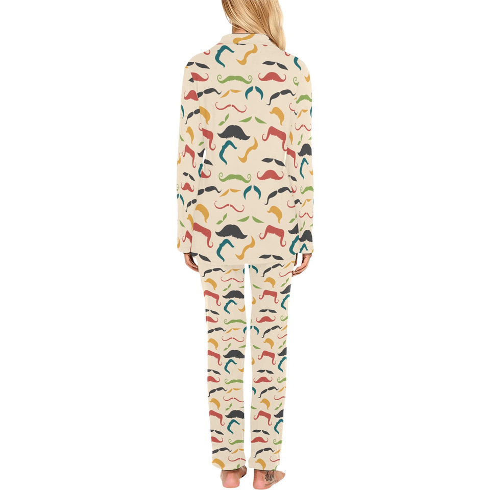 Mustache Beard Pattern Print Design 03 Women's Long Pajama Set