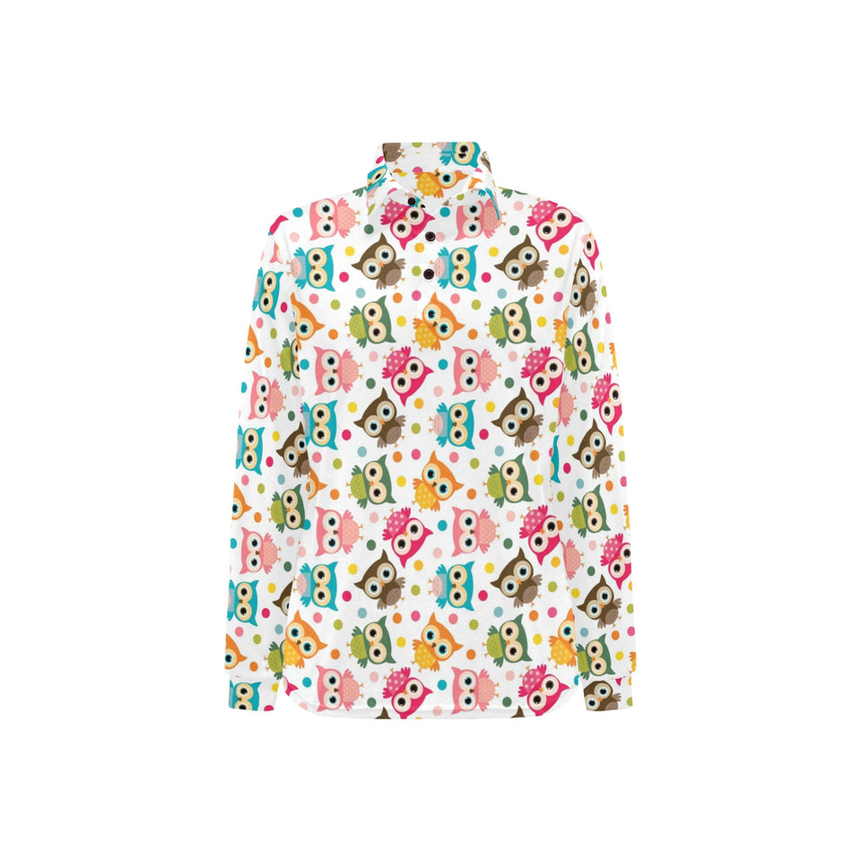 Color cute owl pattern Women's Long Sleeve Polo Shirt