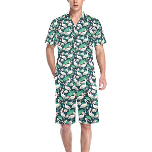 Pelican Pattern Print Design 03 Men's V-Neck Short Pajama Set
