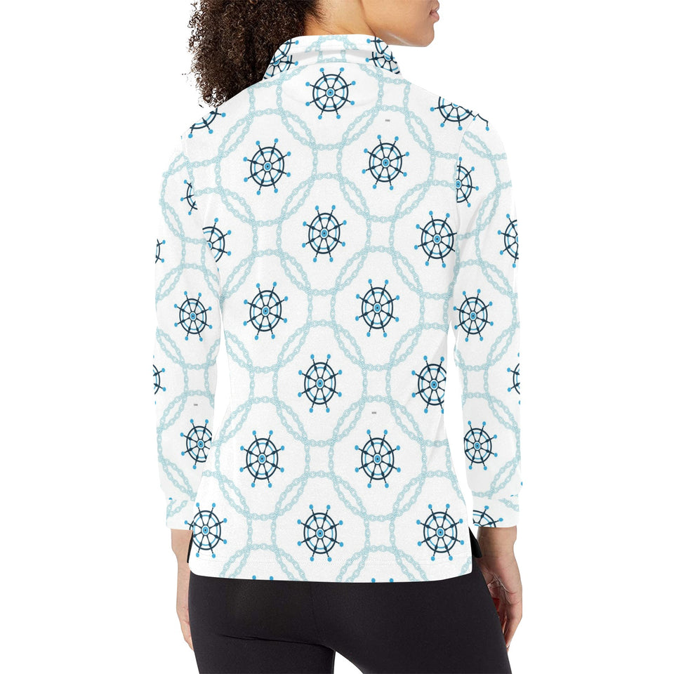nautical steering wheel chain Women's Long Sleeve Polo Shirt