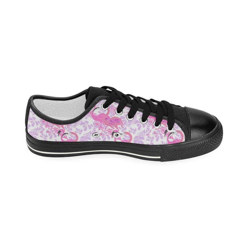 Pink flamingo flower pattern Kids' Boys' Girls' Low Top Canvas Shoes Black