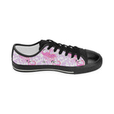Pink flamingo flower pattern Kids' Boys' Girls' Low Top Canvas Shoes Black