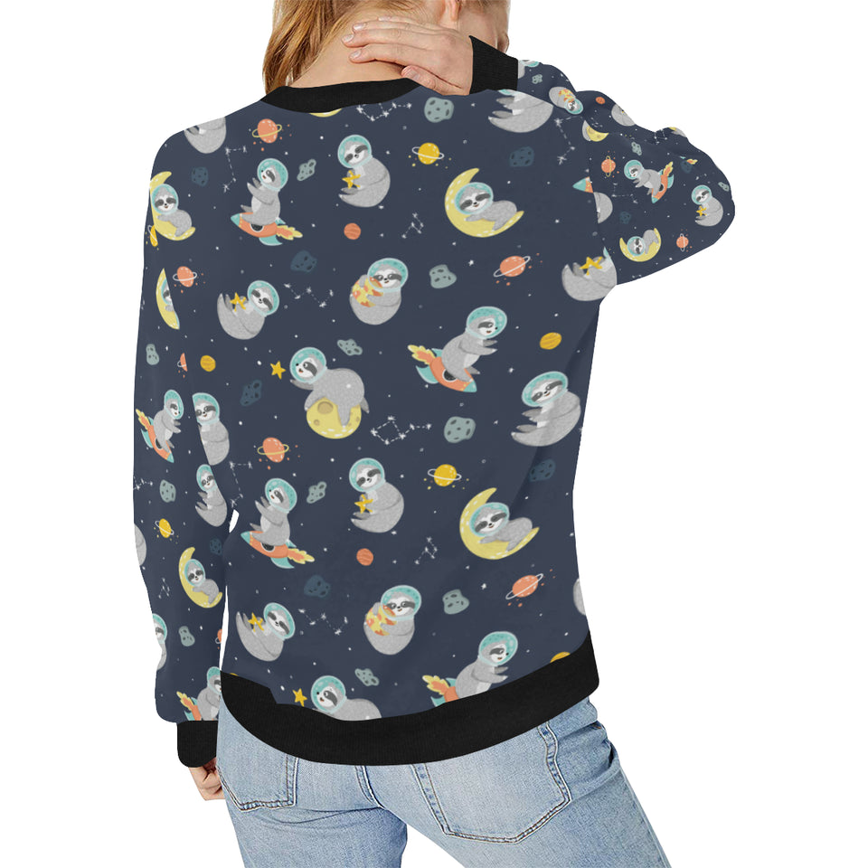 Cute sloth astronaut star planet rocket pattern Women's Crew Neck Sweatshirt
