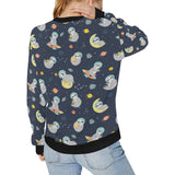 Cute sloth astronaut star planet rocket pattern Women's Crew Neck Sweatshirt