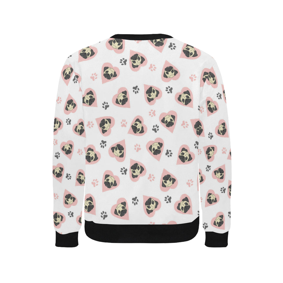 Cute pugs pink heart paw pattern Men's Crew Neck Sweatshirt