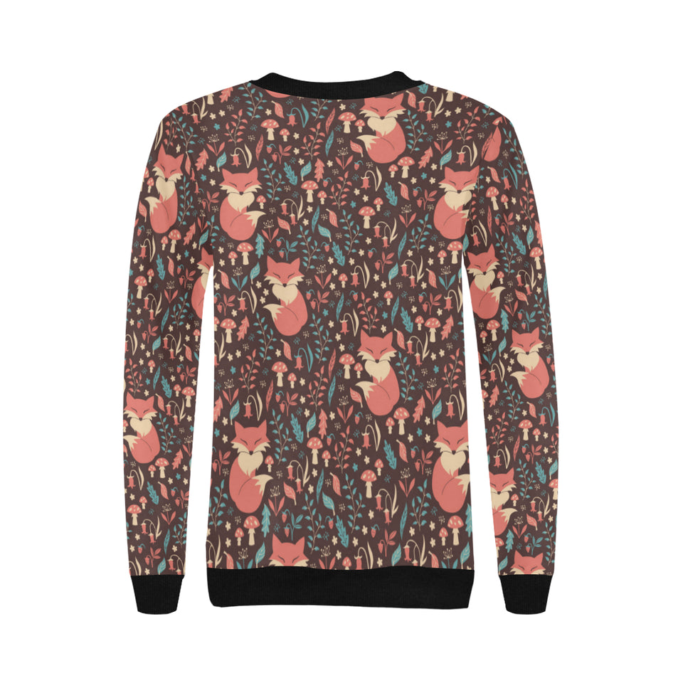 fox leaves mushroom pattern Women's Crew Neck Sweatshirt
