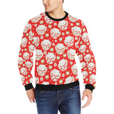 Cute Maneki neko cat red background Men's Crew Neck Sweatshirt