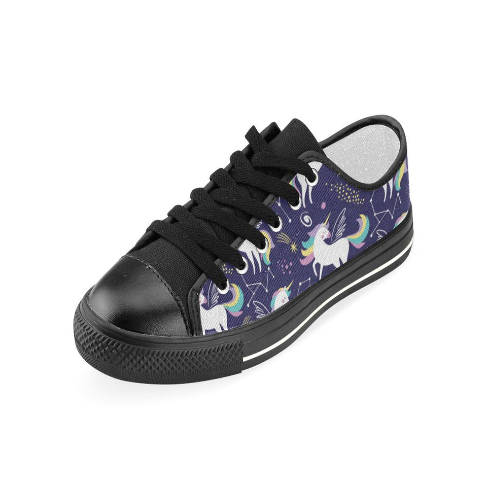 Hand drawn cute unicorn star planet Kids' Boys' Girls' Low Top Canvas Shoes Black