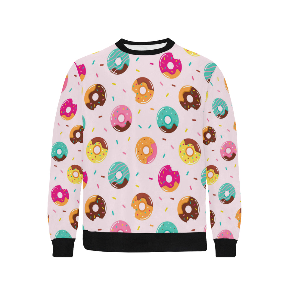 Donut pattern glaze pink background Men's Crew Neck Sweatshirt