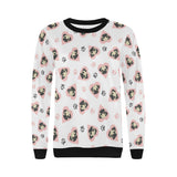 Cute pugs pink heart paw pattern Women's Crew Neck Sweatshirt