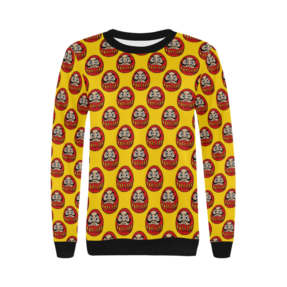 Daruma japanese wooden doll yellow background Women's Crew Neck Sweatshirt
