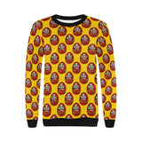 Daruma japanese wooden doll yellow background Women's Crew Neck Sweatshirt