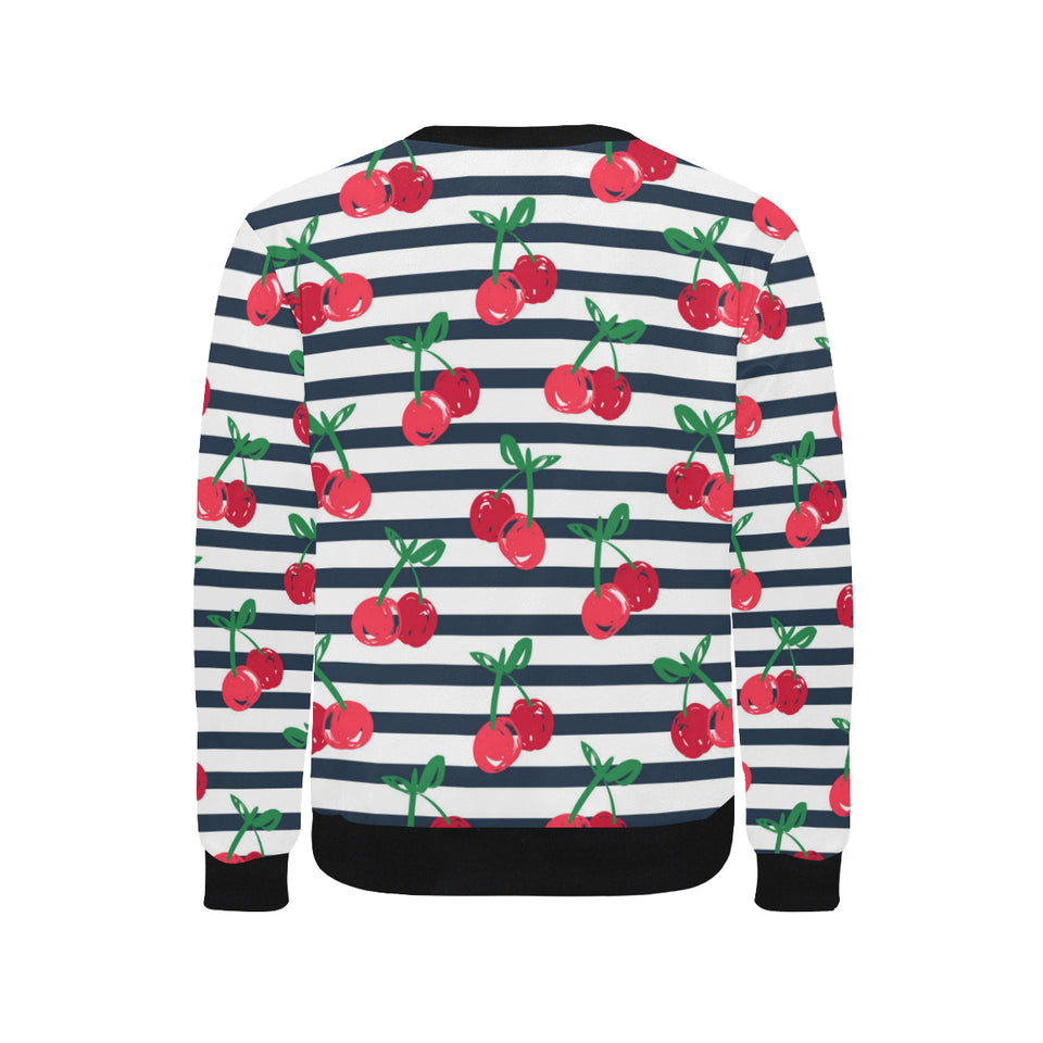 Hand drawn cherry pattern striped background Men's Crew Neck Sweatshirt