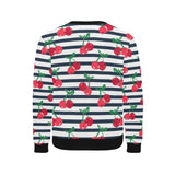 Hand drawn cherry pattern striped background Men's Crew Neck Sweatshirt