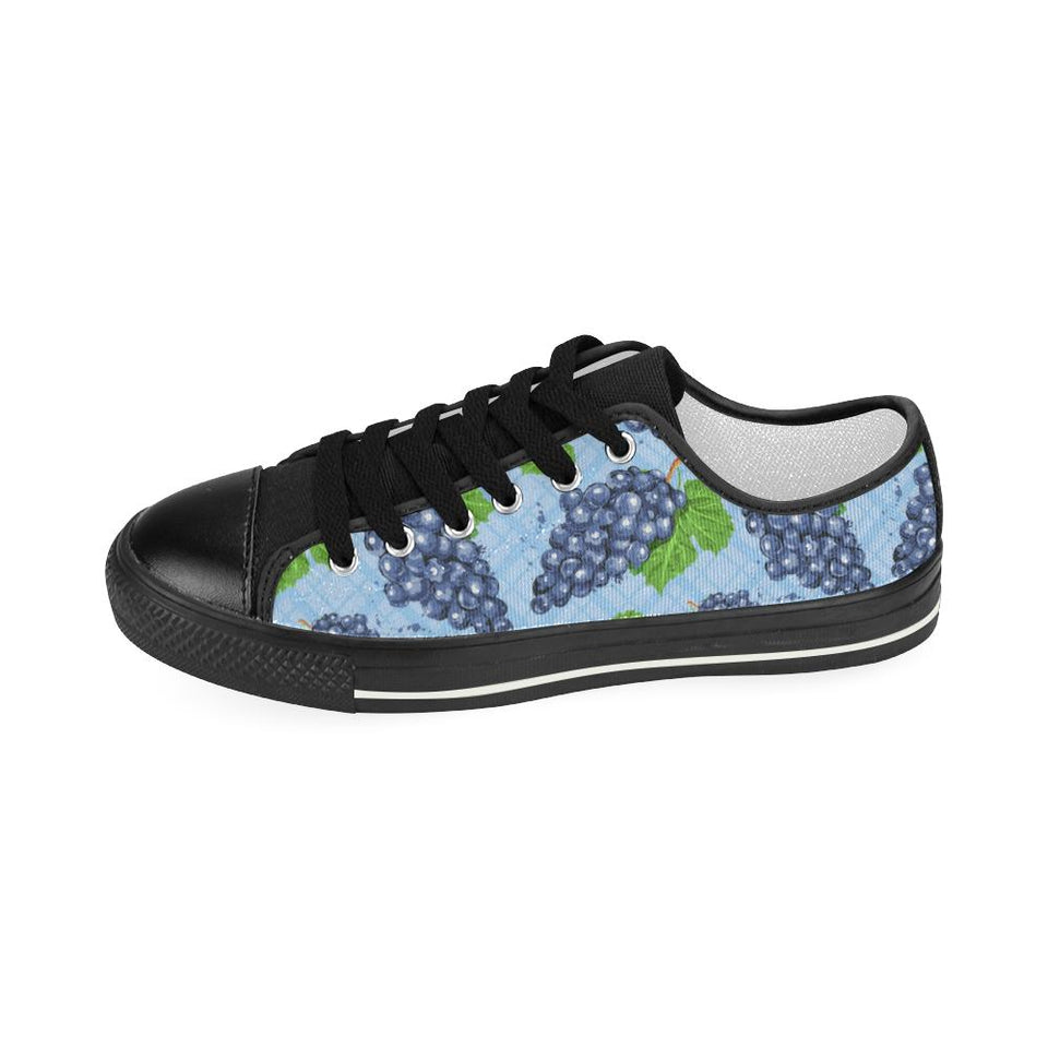 Watercolor grape pattern Kids' Boys' Girls' Low Top Canvas Shoes Black