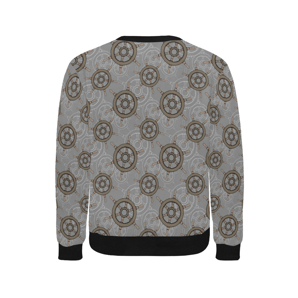 nautical wood steering wheel pattern Men's Crew Neck Sweatshirt