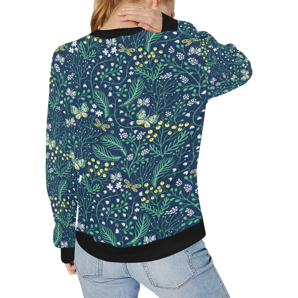 butterfly leaves pattern Women's Crew Neck Sweatshirt