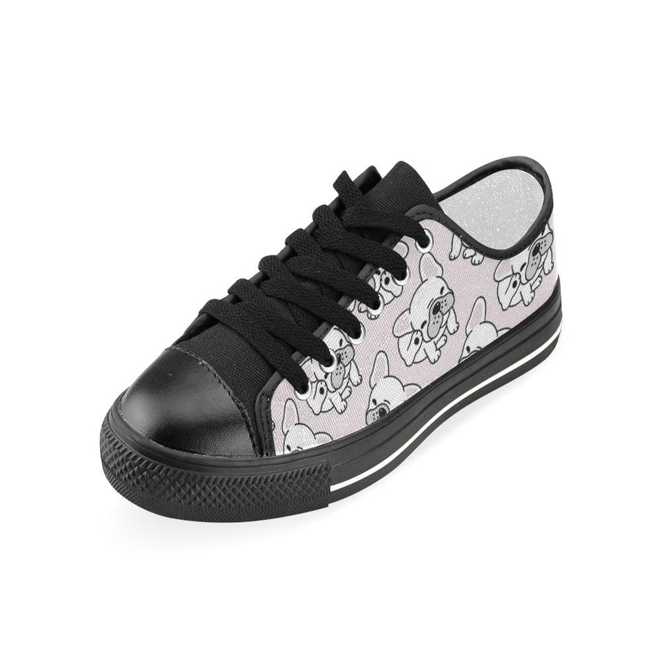 Cute french bulldog pattern Kids' Boys' Girls' Low Top Canvas Shoes Black