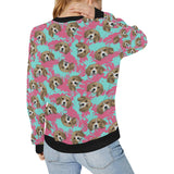 Beagle muzzles turquoise paint splashes pink patte Women's Crew Neck Sweatshirt