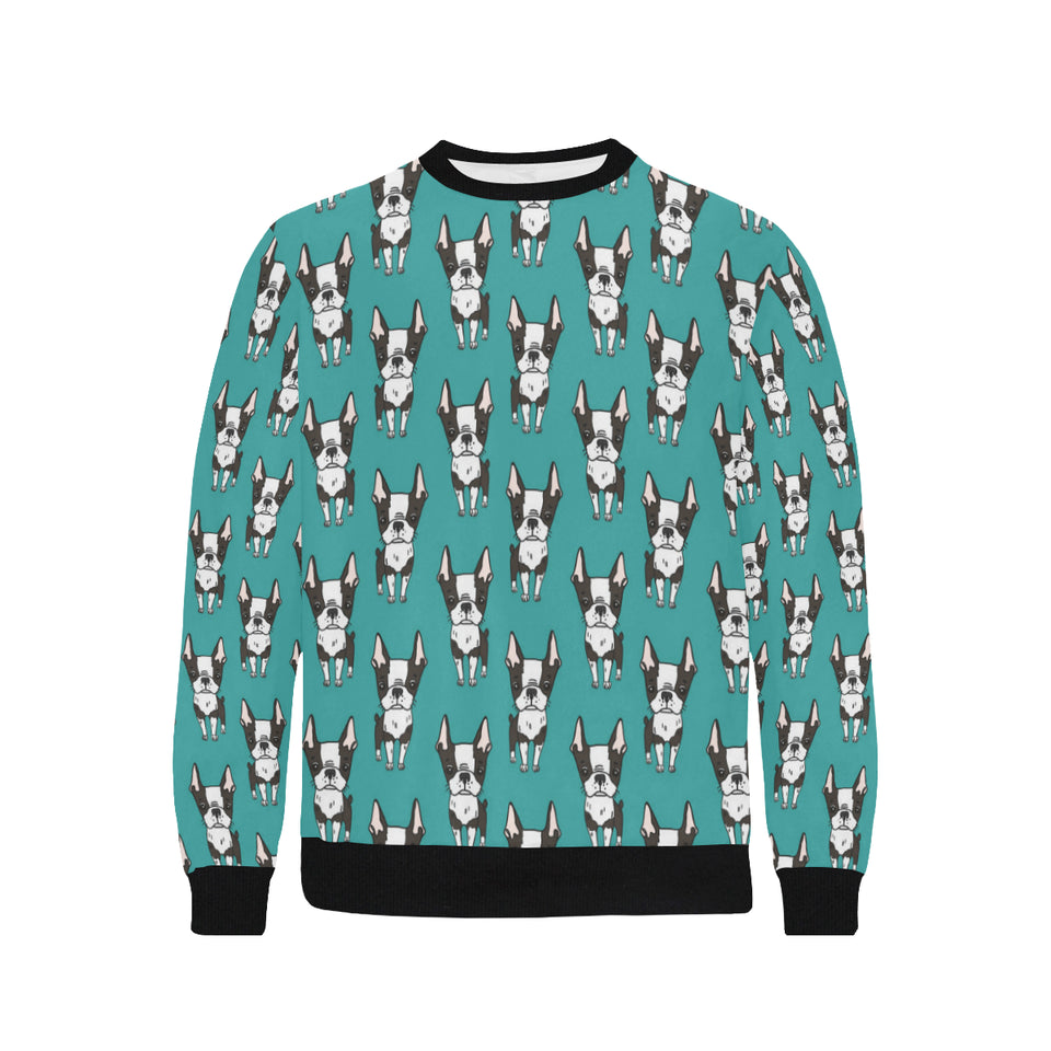 Hand drawn boston terrier dog pattern Men's Crew Neck Sweatshirt