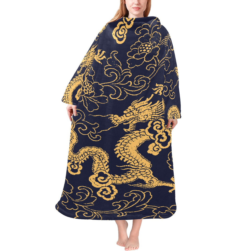 Gold dragon pattern Blanket Robe with Sleeves