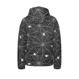 Spider web design pattern Black background white c Kids' Boys' Girls' Padded Hooded Jacket