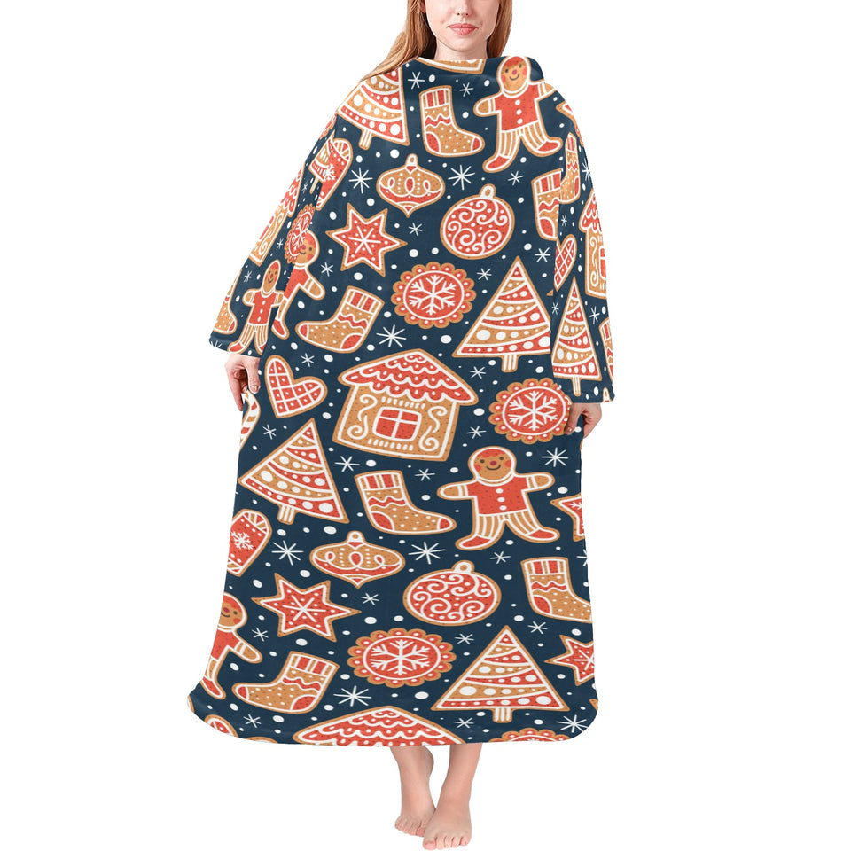 Christmas gingerbread cookie pattern Blanket Robe with Sleeves