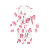 Pink lotus waterlily pattern Women's Long Sleeve Belted Night Robe