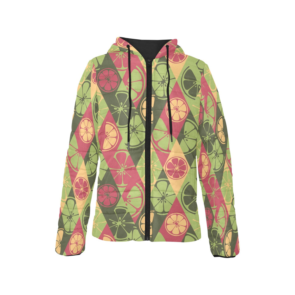 Cool Geometric lime pattern Women's Padded Hooded Jacket