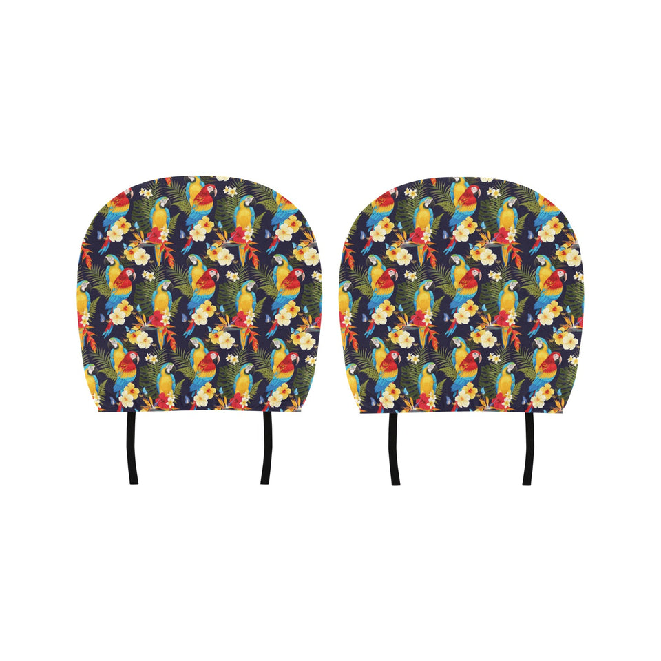 Colorful parrot flower pattern Car Headrest Cover