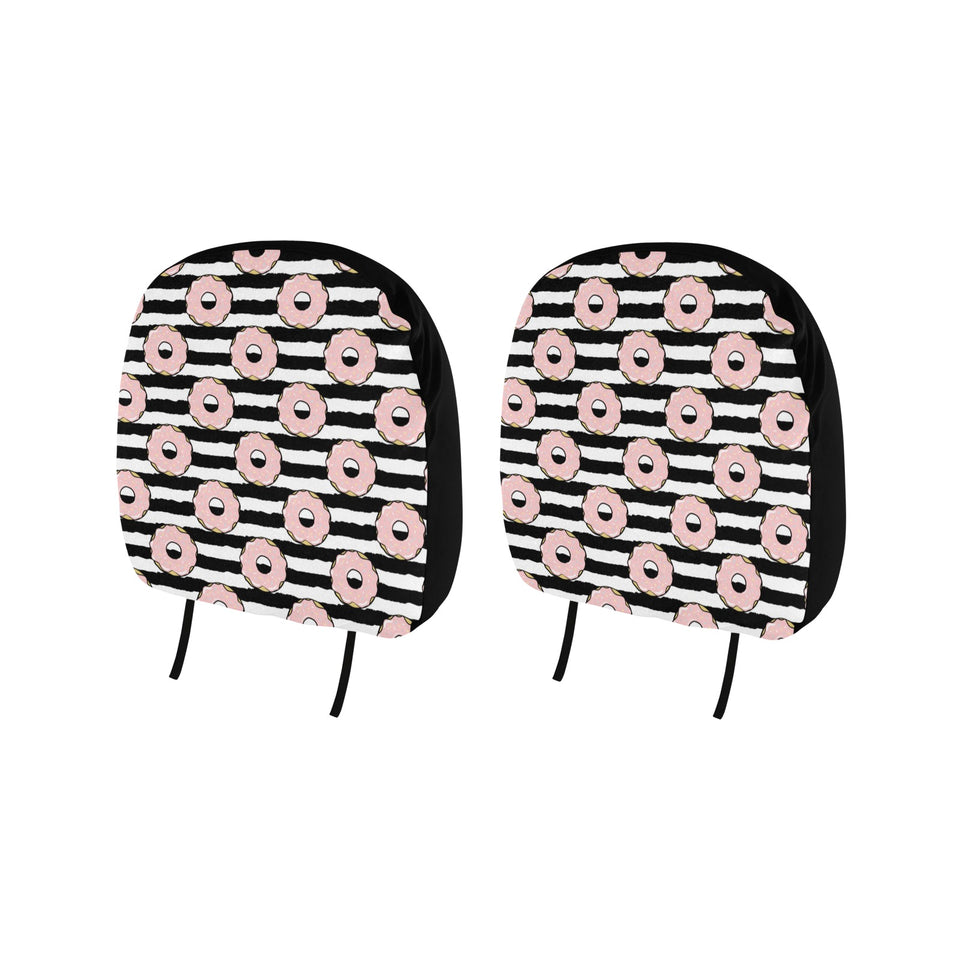 Donuts pink icing striped pattern Car Headrest Cover