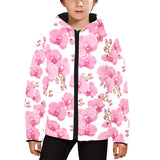 pink purple orchid pattern background Kids' Boys' Girls' Padded Hooded Jacket