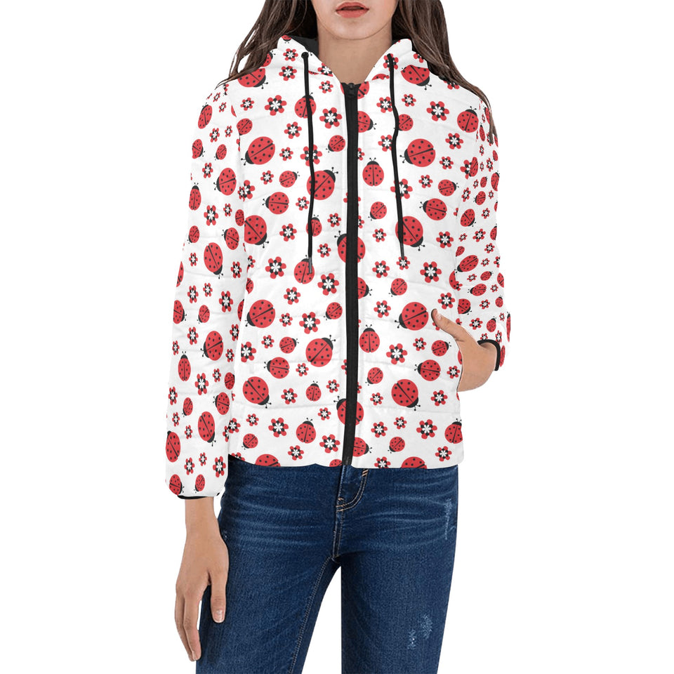 Ladybug Pattern Print Design 04 Women's Padded Hooded Jacket
