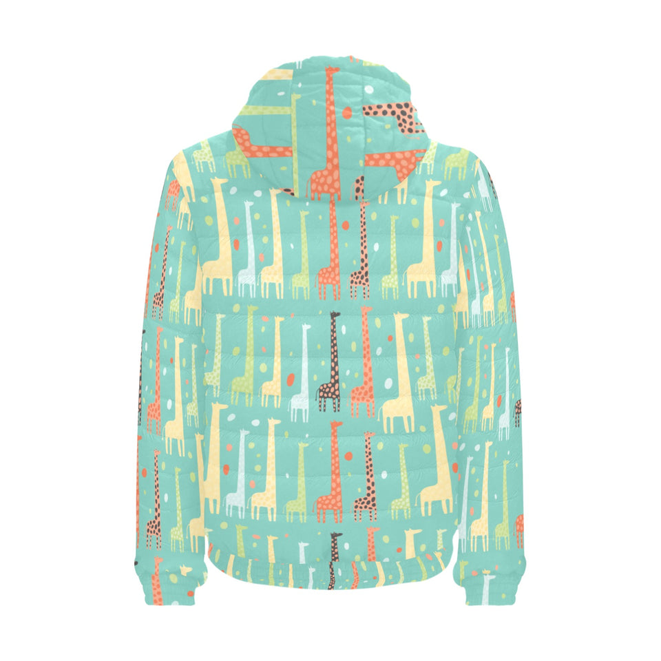 Giraffe Pattern Print Design 01 Men's Padded Hooded Jacket