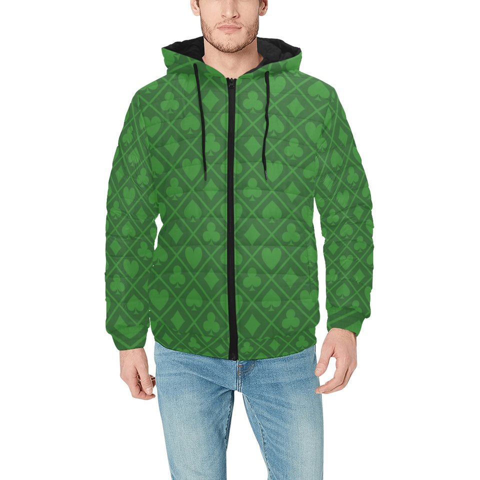 Casino Cards Suits Pattern Print Design 04 Men's Padded Hooded Jacket