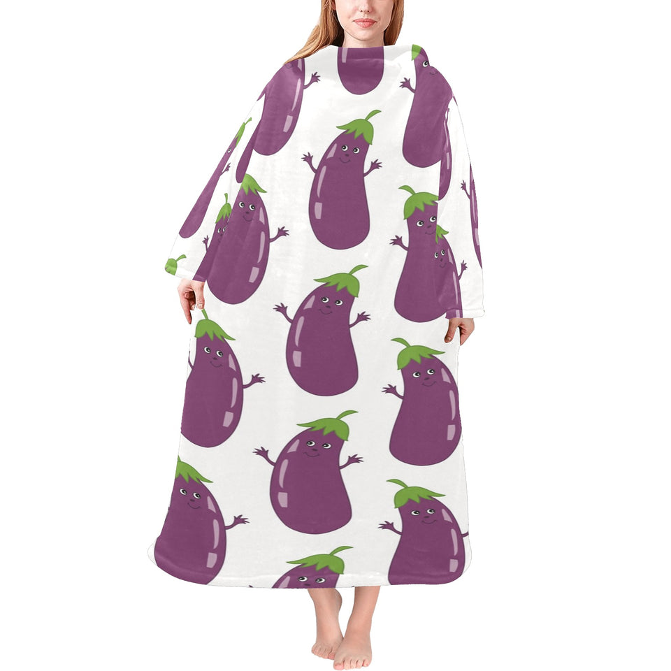 Eggplant Pattern Print Design 01 Blanket Robe with Sleeves