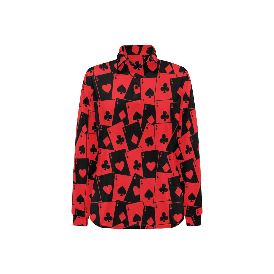 Casino Cards Suits Pattern Print Design 02 Women's Long Sleeve Polo Shirt