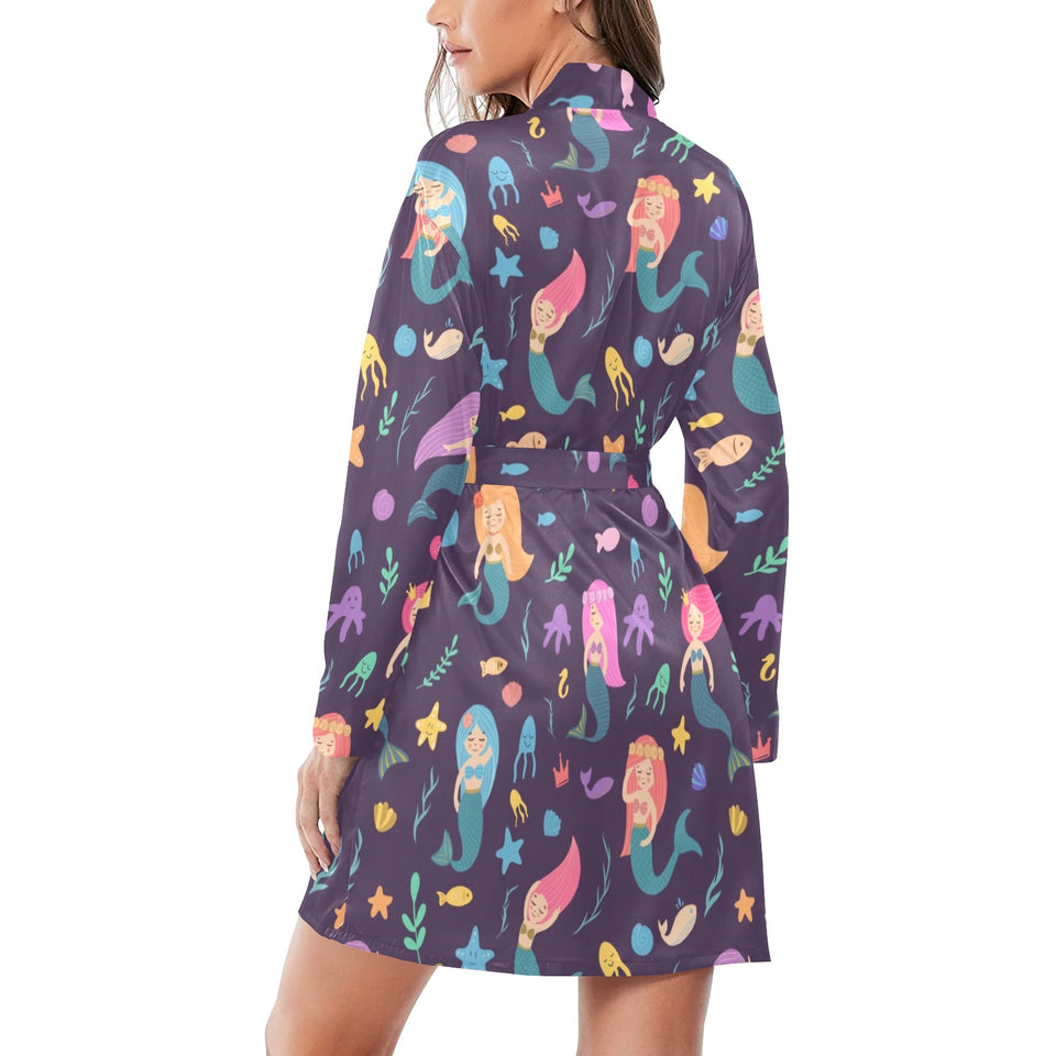 beautiful mermaid Fish jellyfish algae other marin Women's Long Sleeve Belted Night Robe